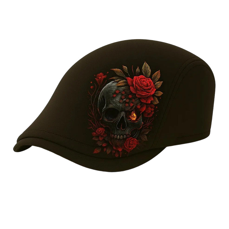 Casquette Plate pour Homme avec Motif Tête de Mort et Épines