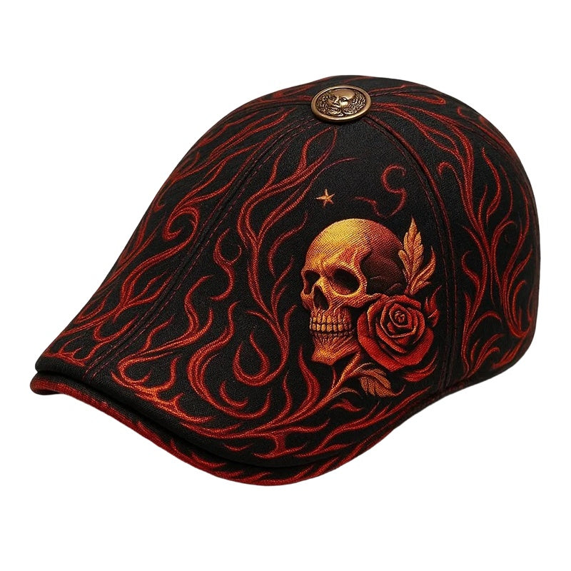 Casquette Plate pour Homme avec Motif Tête de Mort et Épines