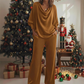Ensemble 2 pièces pour femme : haut à manches longues à col bénitier et pantalon