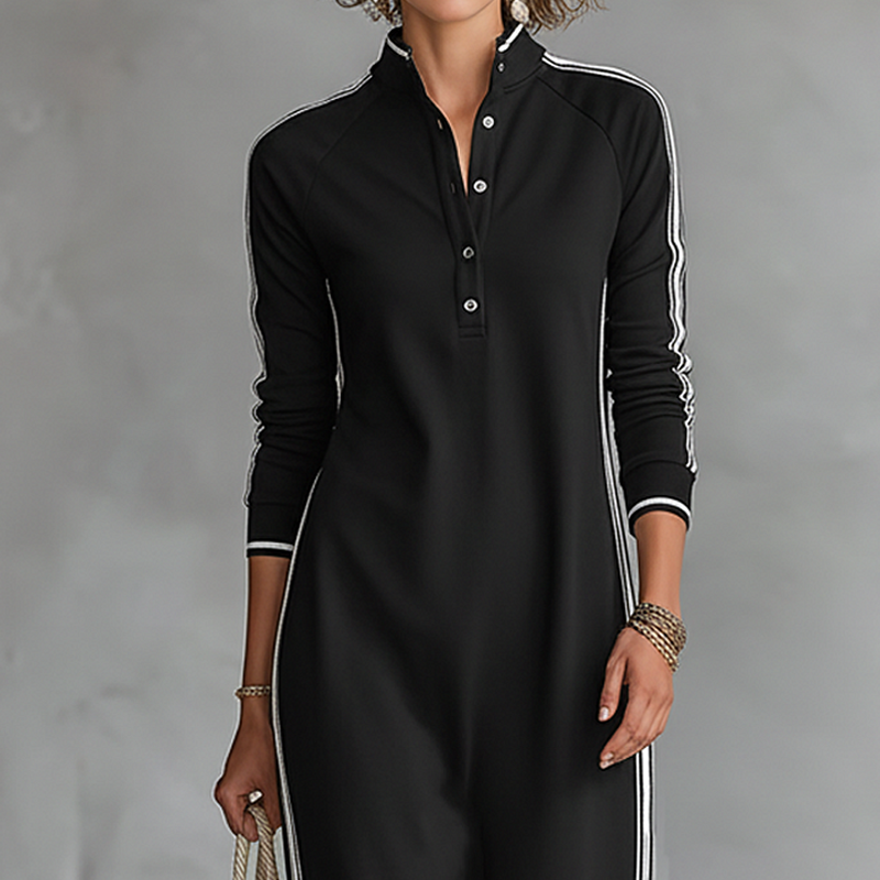 Robe minimaliste à col boutonné et bordure contrastée🔥Achetez 2 livraison gratuite🔥