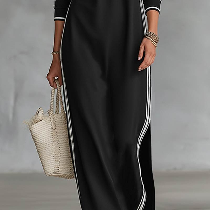 Robe minimaliste à col boutonné et bordure contrastée🔥Achetez 2 livraison gratuite🔥
