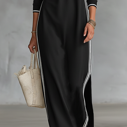 Robe minimaliste à col boutonné et bordure contrastée🔥Achetez 2 livraison gratuite🔥