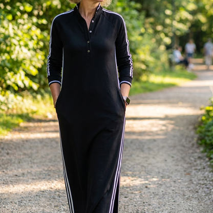 Robe minimaliste à col boutonné et bordure contrastée🔥Achetez 2 livraison gratuite🔥