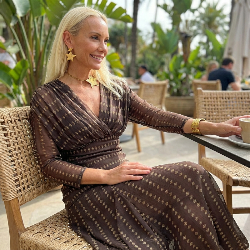 ⏳Spécial à durée limitée⏰Robe longue bohème à col en V et ruchés en maille👗