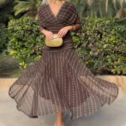 ⏳Spécial à durée limitée⏰Robe longue bohème à col en V et ruchés en maille👗