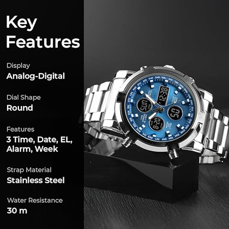 ⌚Montre Analogique-Numérique Militaire Étanche pour Hommes – 48mm, Multifonction & Bracelet en Acier Inoxydable ! 🕰️💪