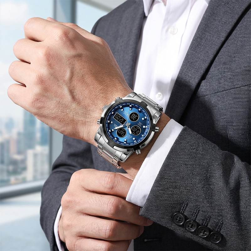 ⌚Montre Analogique-Numérique Militaire Étanche pour Hommes – 48mm, Multifonction & Bracelet en Acier Inoxydable ! 🕰️💪