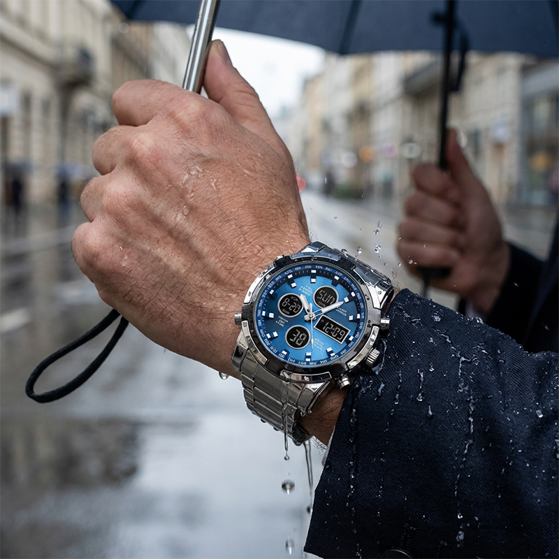 ⌚Montre Analogique-Numérique Militaire Étanche pour Hommes – 48mm, Multifonction & Bracelet en Acier Inoxydable ! 🕰️💪