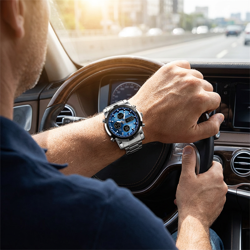 ⌚Montre Analogique-Numérique Militaire Étanche pour Hommes – 48mm, Multifonction & Bracelet en Acier Inoxydable ! 🕰️💪
