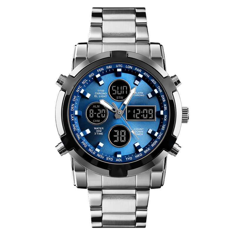 ⌚Montre Analogique-Numérique Militaire Étanche pour Hommes – 48mm, Multifonction & Bracelet en Acier Inoxydable ! 🕰️💪