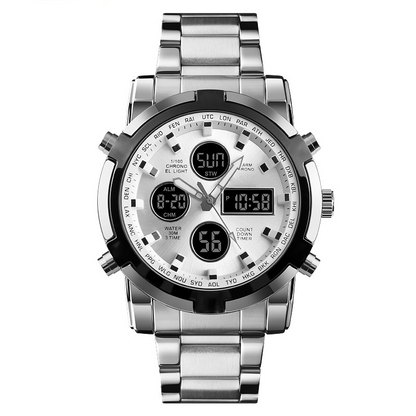 ⌚Montre Analogique-Numérique Militaire Étanche pour Hommes – 48mm, Multifonction & Bracelet en Acier Inoxydable ! 🕰️💪