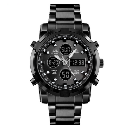 ⌚Montre Analogique-Numérique Militaire Étanche pour Hommes – 48mm, Multifonction & Bracelet en Acier Inoxydable ! 🕰️💪