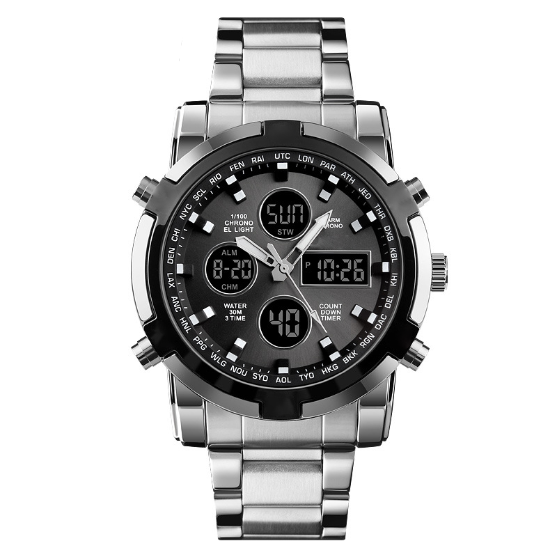 ⌚Montre Analogique-Numérique Militaire Étanche pour Hommes – 48mm, Multifonction & Bracelet en Acier Inoxydable ! 🕰️💪