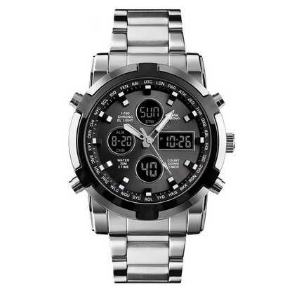 ⌚Montre Analogique-Numérique Militaire Étanche pour Hommes – 48mm, Multifonction & Bracelet en Acier Inoxydable ! 🕰️💪