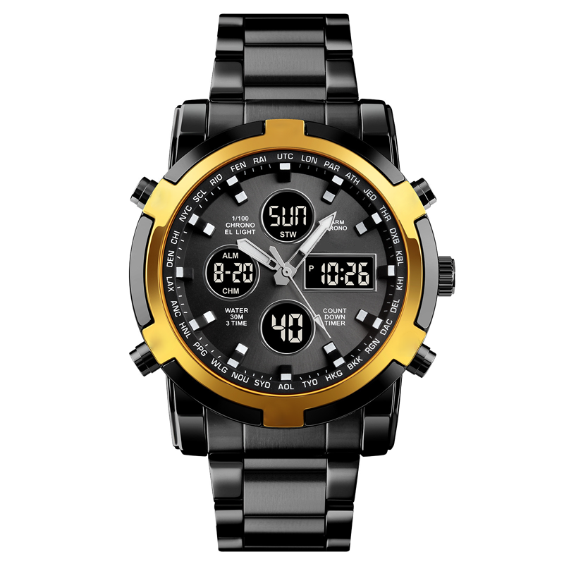 ⌚Montre Analogique-Numérique Militaire Étanche pour Hommes – 48mm, Multifonction & Bracelet en Acier Inoxydable ! 🕰️💪