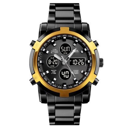 ⌚Montre Analogique-Numérique Militaire Étanche pour Hommes – 48mm, Multifonction & Bracelet en Acier Inoxydable ! 🕰️💪