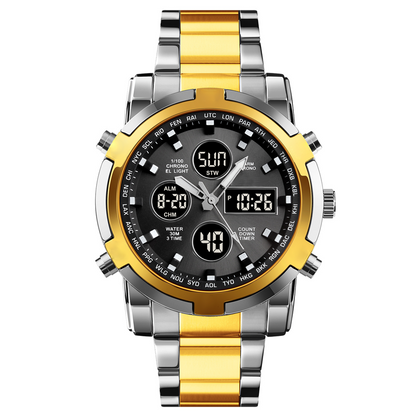 ⌚Montre Analogique-Numérique Militaire Étanche pour Hommes – 48mm, Multifonction & Bracelet en Acier Inoxydable ! 🕰️💪