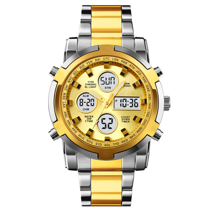⌚Montre Analogique-Numérique Militaire Étanche pour Hommes – 48mm, Multifonction & Bracelet en Acier Inoxydable ! 🕰️💪