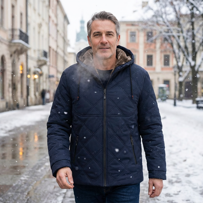 Veste d’hiver à capuche doublée en peluche pour homme