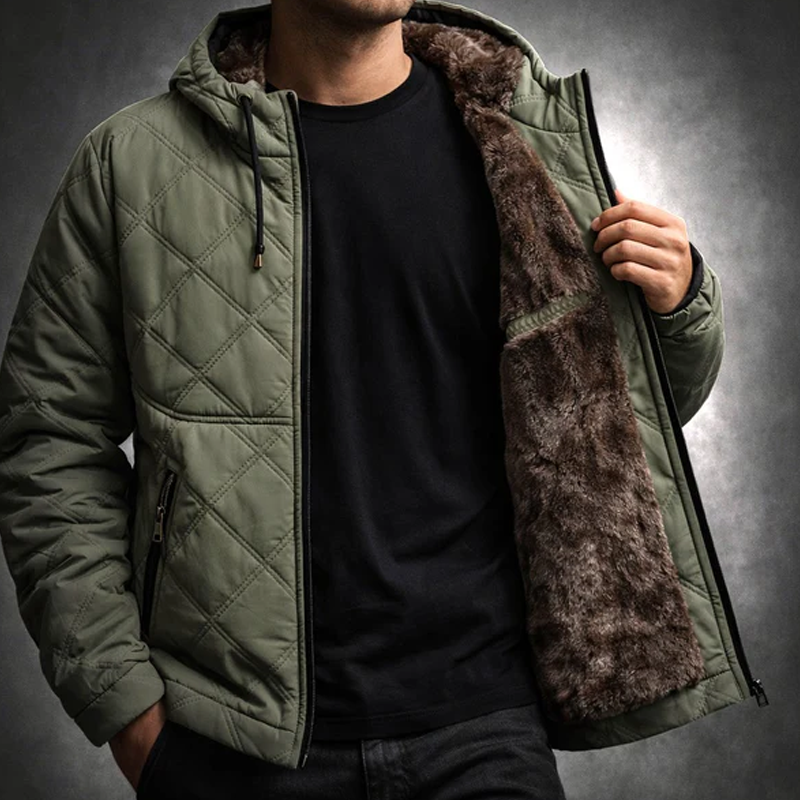 Veste d’hiver à capuche doublée en peluche pour homme