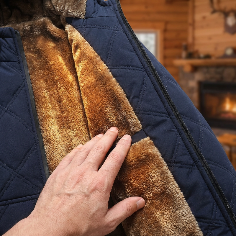Veste d’hiver à capuche doublée en peluche pour homme