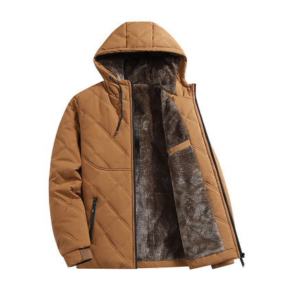 Veste d’hiver à capuche doublée en peluche pour homme