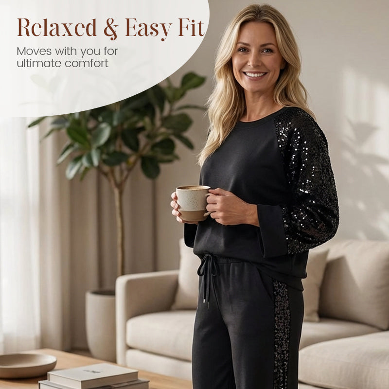 ⏳50 % de réduction pour une durée limitée💓Ensemble sweat-shirt et pantalon à paillettes pour femme