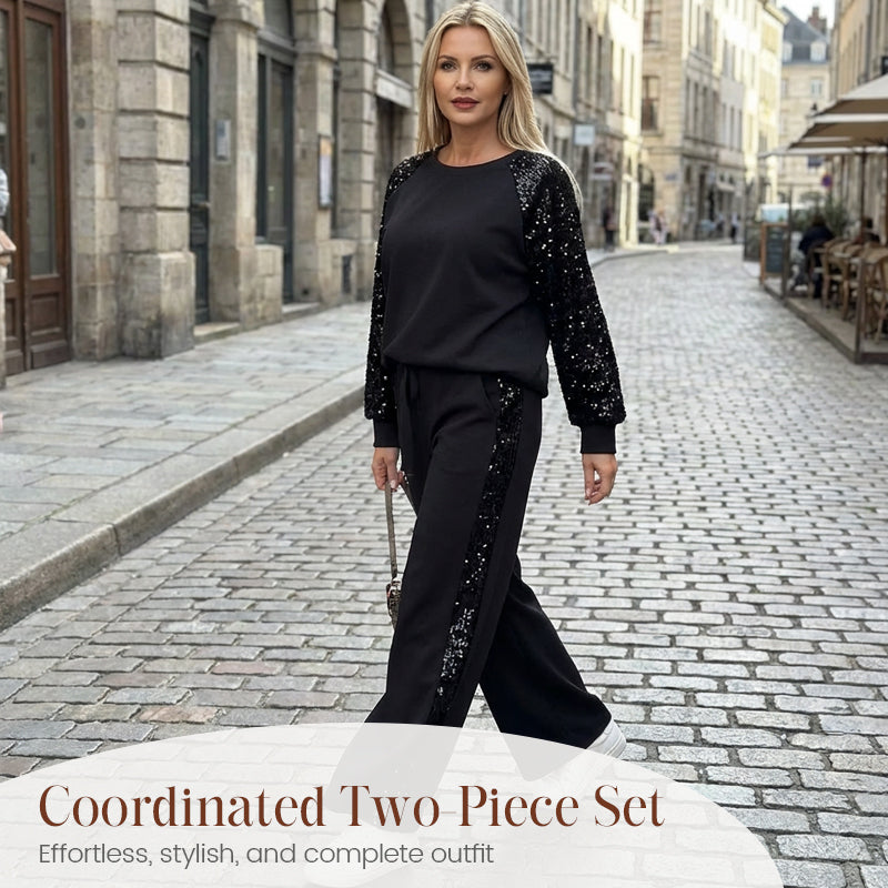 ⏳50 % de réduction pour une durée limitée💓Ensemble sweat-shirt et pantalon à paillettes pour femme