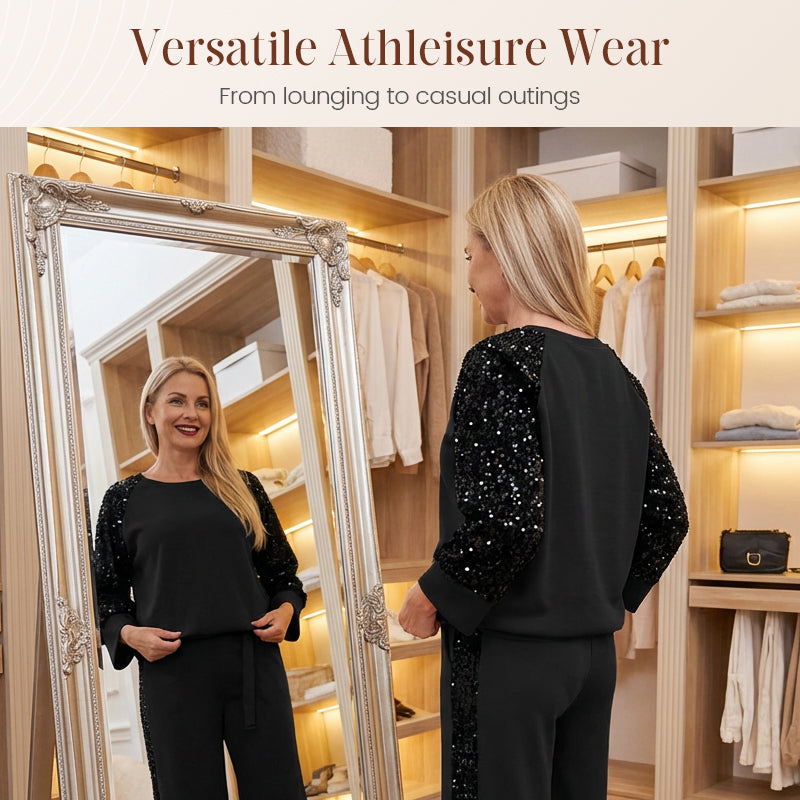 ⏳50 % de réduction pour une durée limitée💓Ensemble sweat-shirt et pantalon à paillettes pour femme