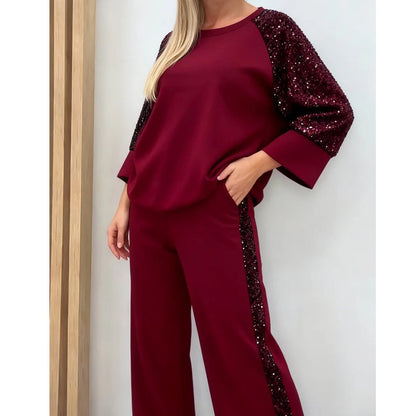 ⏳50 % de réduction pour une durée limitée💓Ensemble sweat-shirt et pantalon à paillettes pour femme