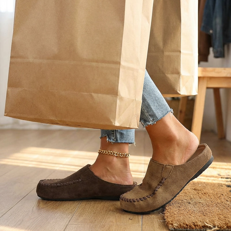 👡 50% DE RÉDUCTION! Pantoufles Mules Femme à Bout Large Fermé – Semelle Moelleuse, Antidérapantes & Parfaites Pour Un Confort Douillet À La Maison 🏠