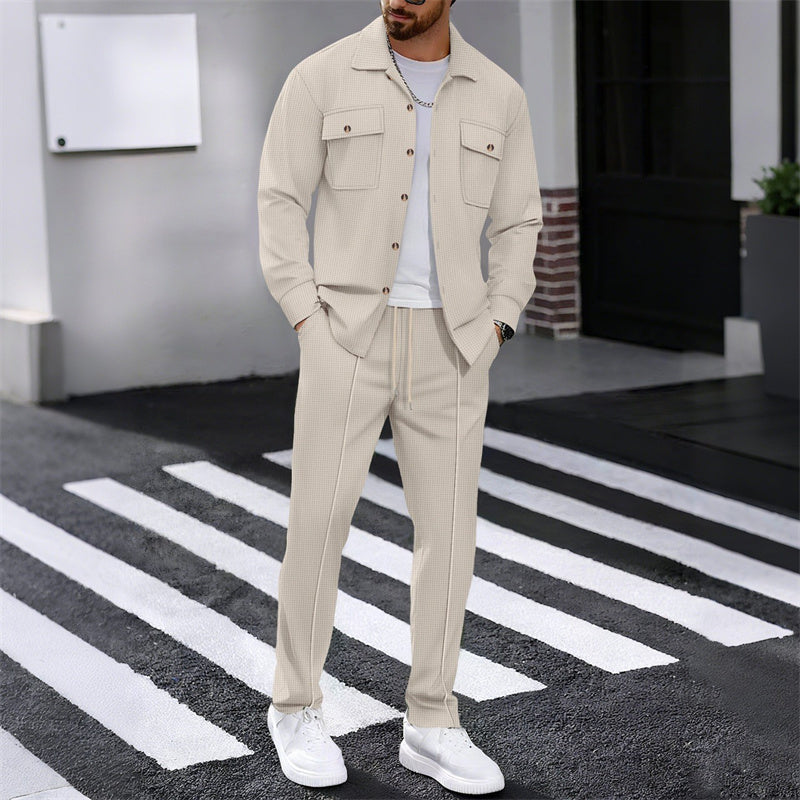 🔥 60 % DE RÉDUCTION ! ⏰ Ensemble homme veste boutonnée + pantalon en maille alvéolée – Coupe ample, tissu respirant & style casual élégant 👕👖