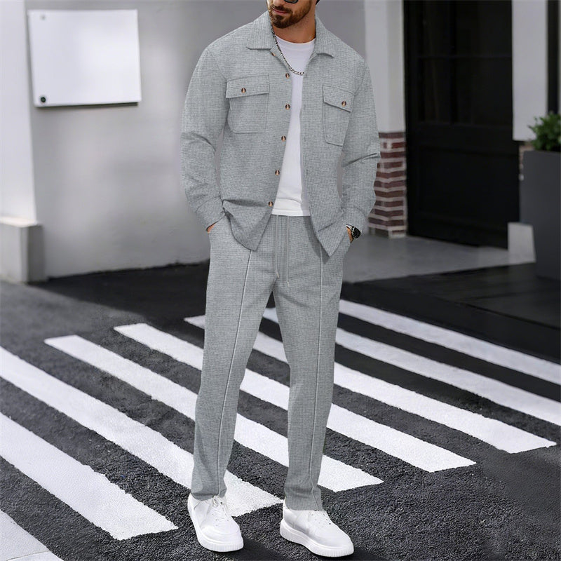 🔥 60 % DE RÉDUCTION ! ⏰ Ensemble homme veste boutonnée + pantalon en maille alvéolée – Coupe ample, tissu respirant & style casual élégant 👕👖