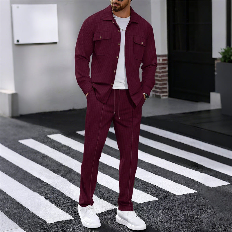 🔥 60 % DE RÉDUCTION ! ⏰ Ensemble homme veste boutonnée + pantalon en maille alvéolée – Coupe ample, tissu respirant & style casual élégant 👕👖