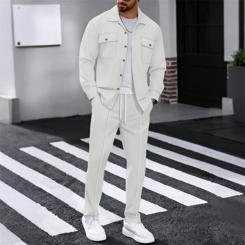 🔥 60 % DE RÉDUCTION ! ⏰ Ensemble homme veste boutonnée + pantalon en maille alvéolée – Coupe ample, tissu respirant & style casual élégant 👕👖