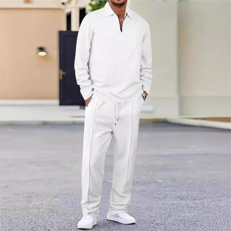 📢📢60 % de réduction !! ⏰Ensemble sweat-shirt en maille gaufrée et pantalon droit pour homme