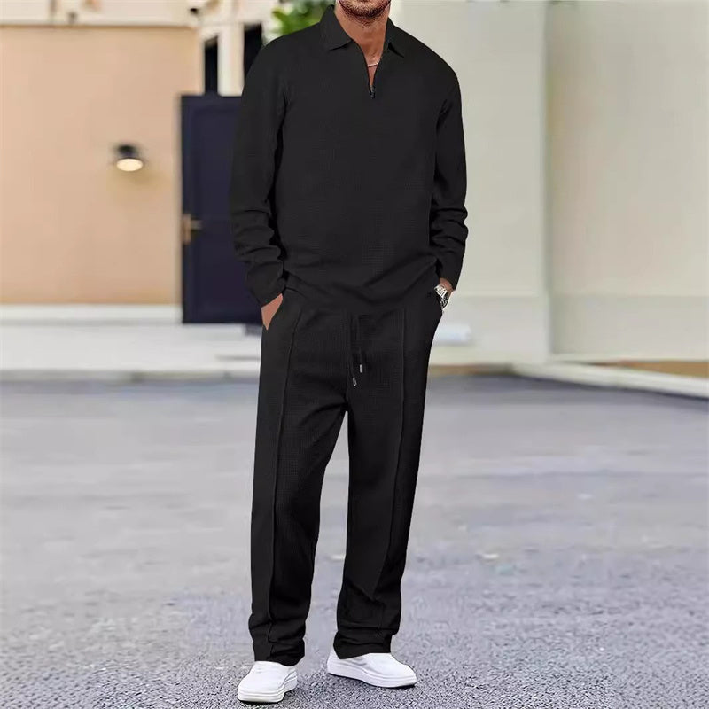 📢📢60 % de réduction !! ⏰Ensemble sweat-shirt en maille gaufrée et pantalon droit pour homme
