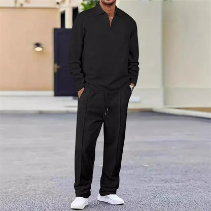 📢📢60 % de réduction !! ⏰Ensemble sweat-shirt en maille gaufrée et pantalon droit pour homme
