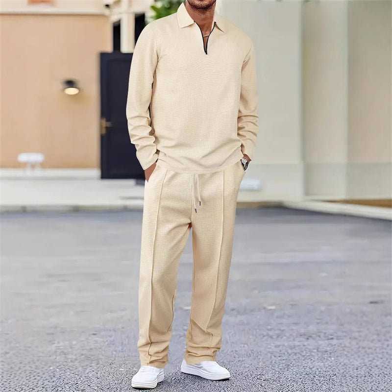📢📢60 % de réduction !! ⏰Ensemble sweat-shirt en maille gaufrée et pantalon droit pour homme