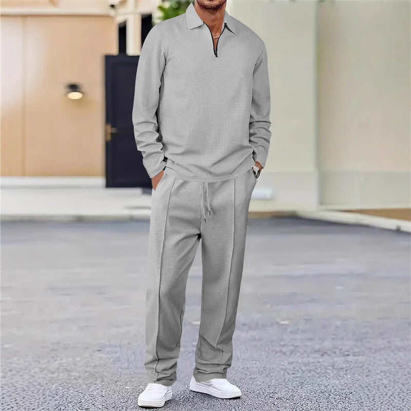 📢📢60 % de réduction !! ⏰Ensemble sweat-shirt en maille gaufrée et pantalon droit pour homme