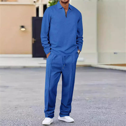 📢📢60 % de réduction !! ⏰Ensemble sweat-shirt en maille gaufrée et pantalon droit pour homme