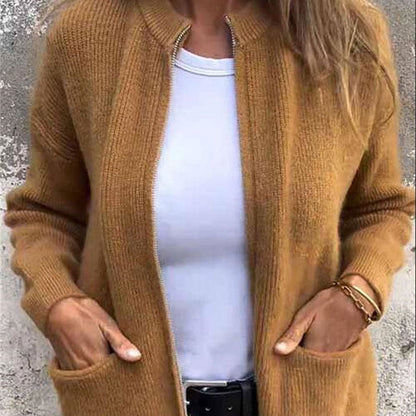 Veste tricotée confortable à fermeture éclair pour femmes