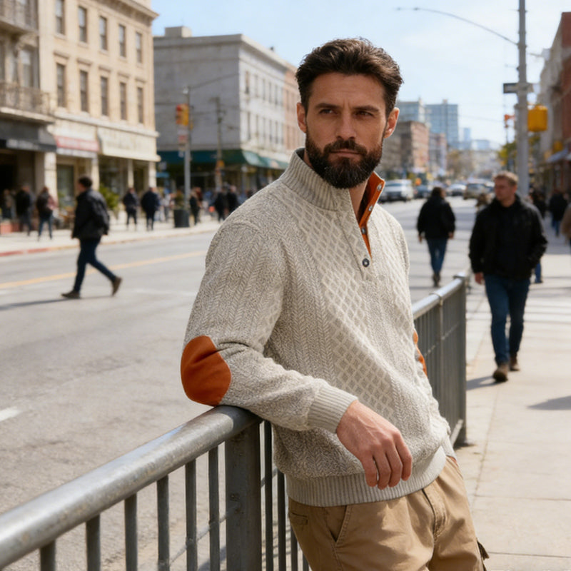 Sweat-shirt à col en jacquard texturé pour homme