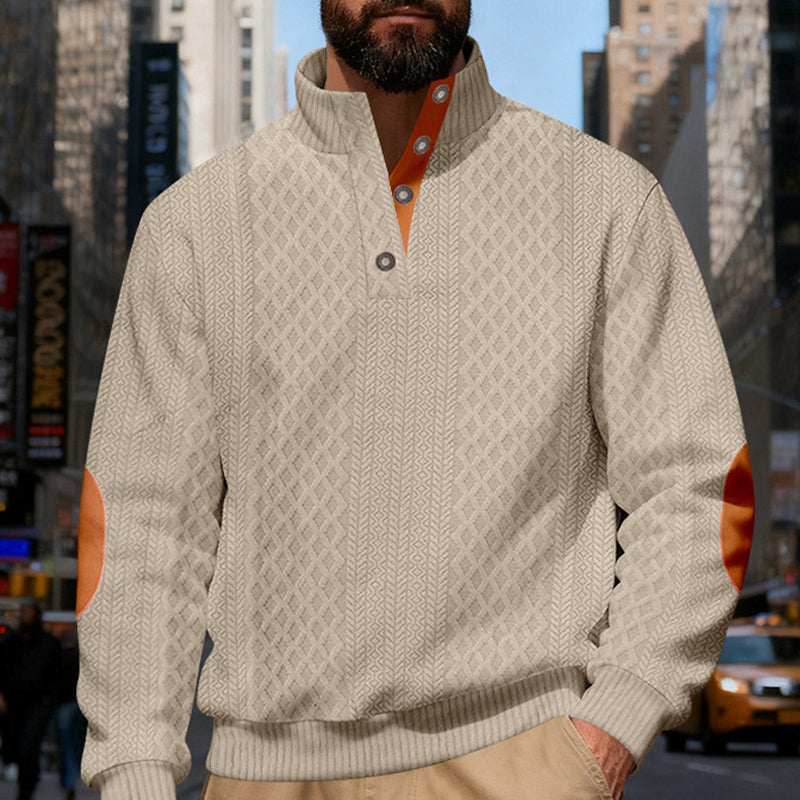 Sweat-shirt à col en jacquard texturé pour homme