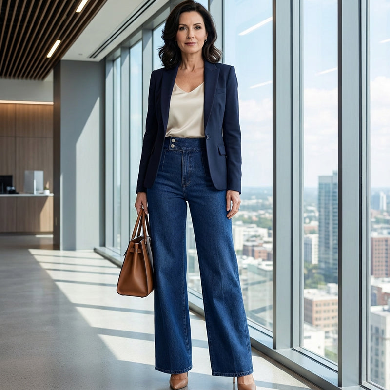 📢📢60 % de réduction !! ⏰Jean taille haute à jambes larges pour femme