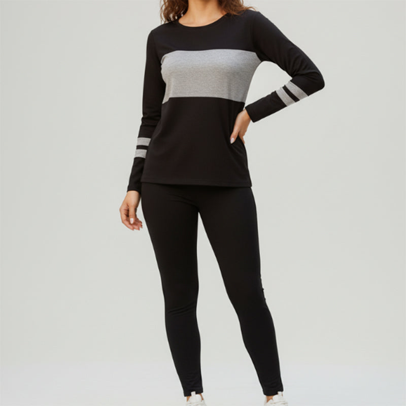 Ensemble 2 pièces pour femme : haut à col rond et pantalon color block
