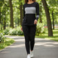 Ensemble 2 pièces pour femme : haut à col rond et pantalon color block