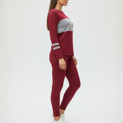 Ensemble 2 pièces pour femme : haut à col rond et pantalon color block