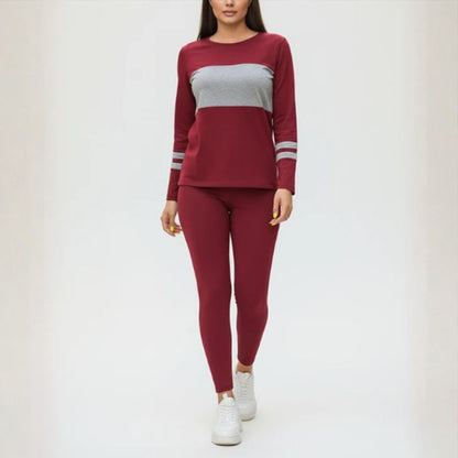 Ensemble 2 pièces pour femme : haut à col rond et pantalon color block