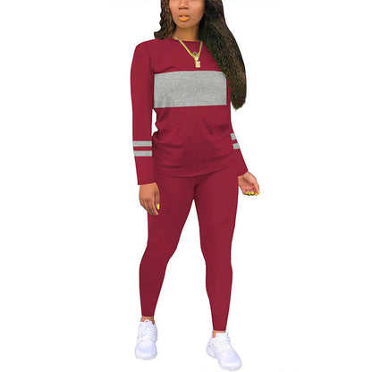 Ensemble 2 pièces pour femme : haut à col rond et pantalon color block